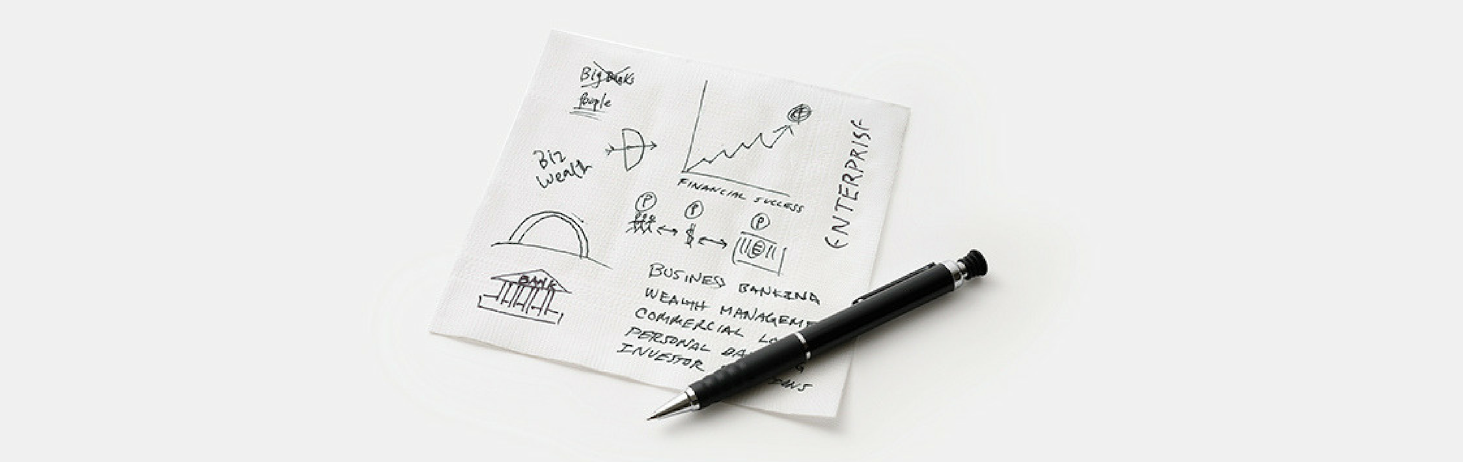Napkin with writing, About Enterprise Bank & Trust