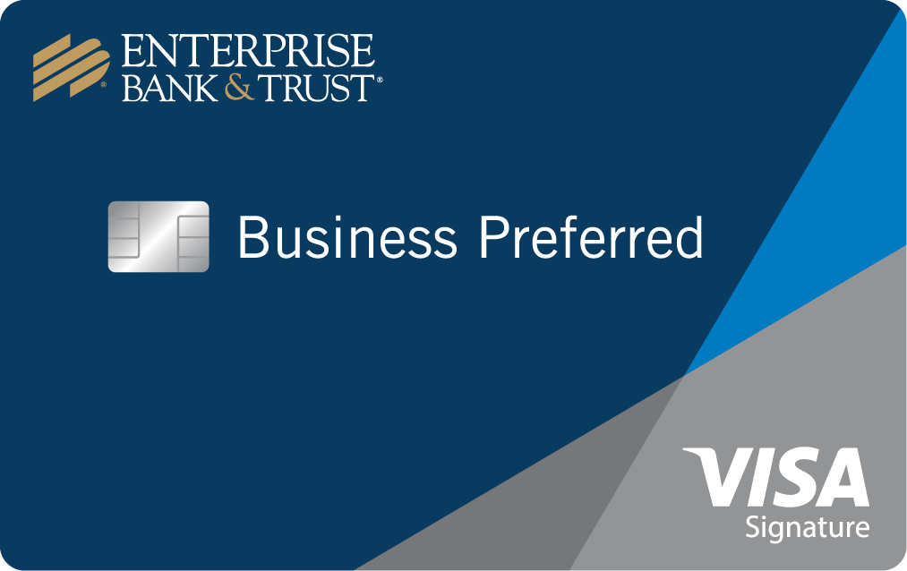 Credit Card with titles: Enterprise Bank & Trust, Business Preferred, Visa Signature