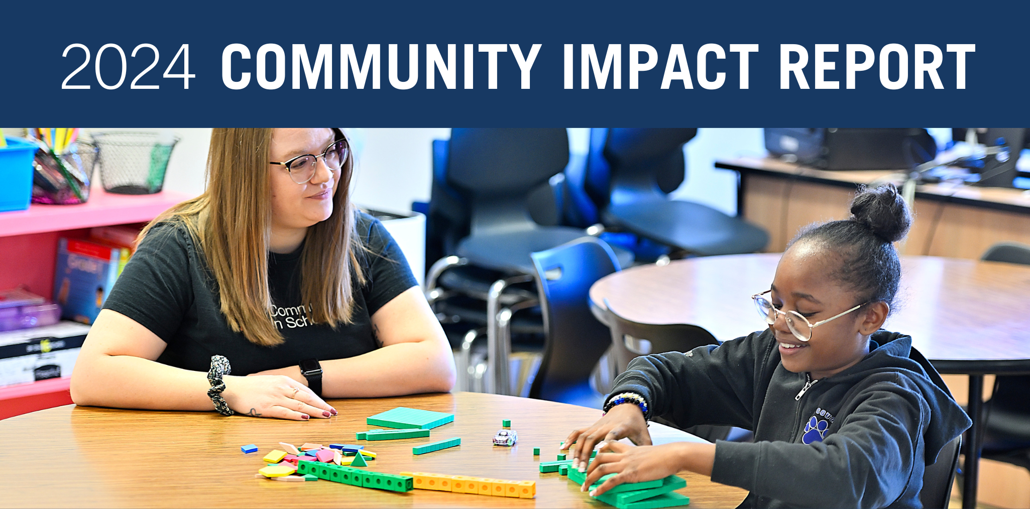 2024 Community Impact Report, woman and child sitting at a table playing with toys, Communities in Schools of NM