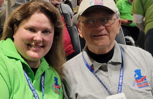 Woman and man smiling, Honor flight