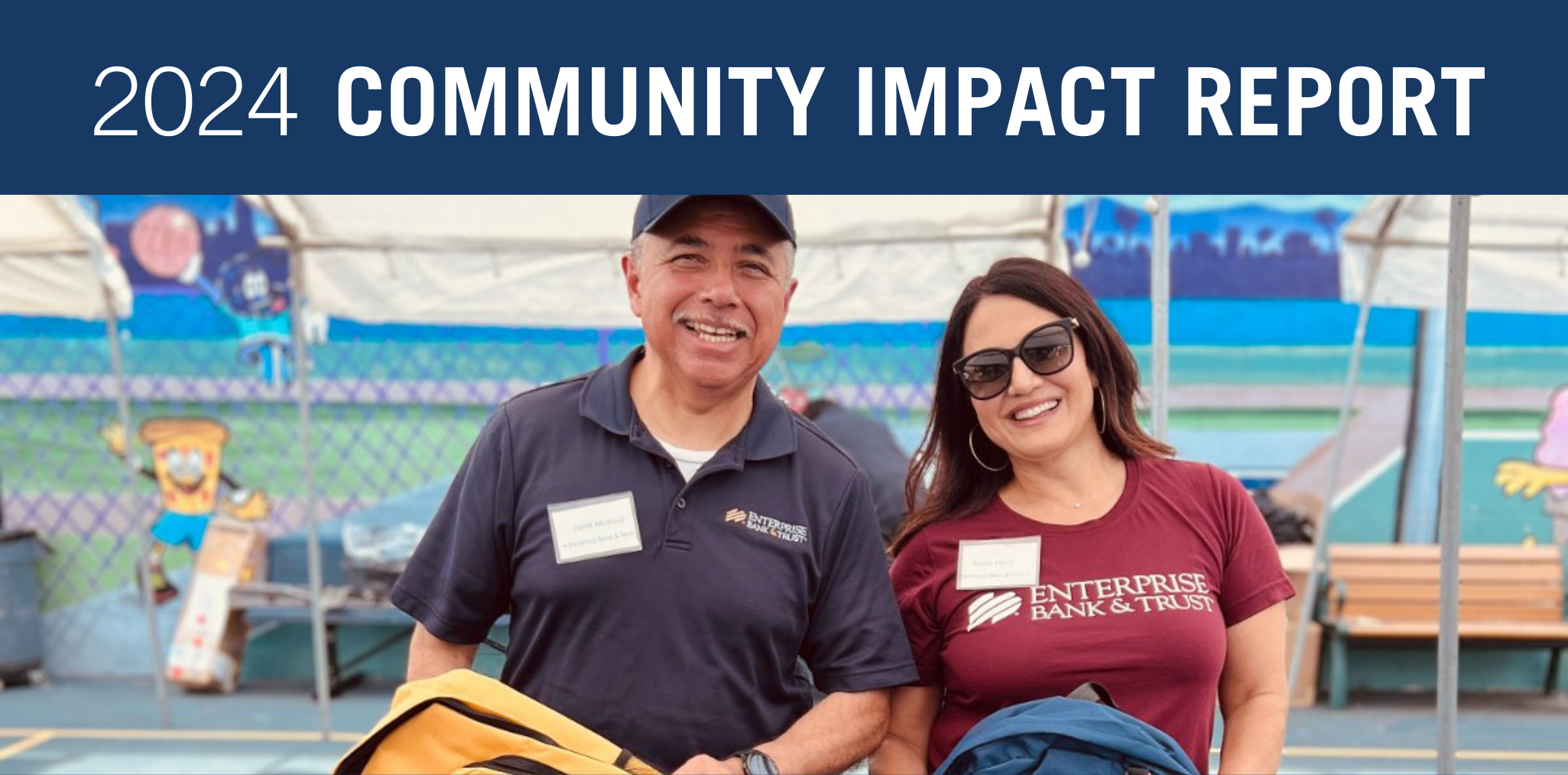 2024 Community Impact Report, man and woman holding backpacks