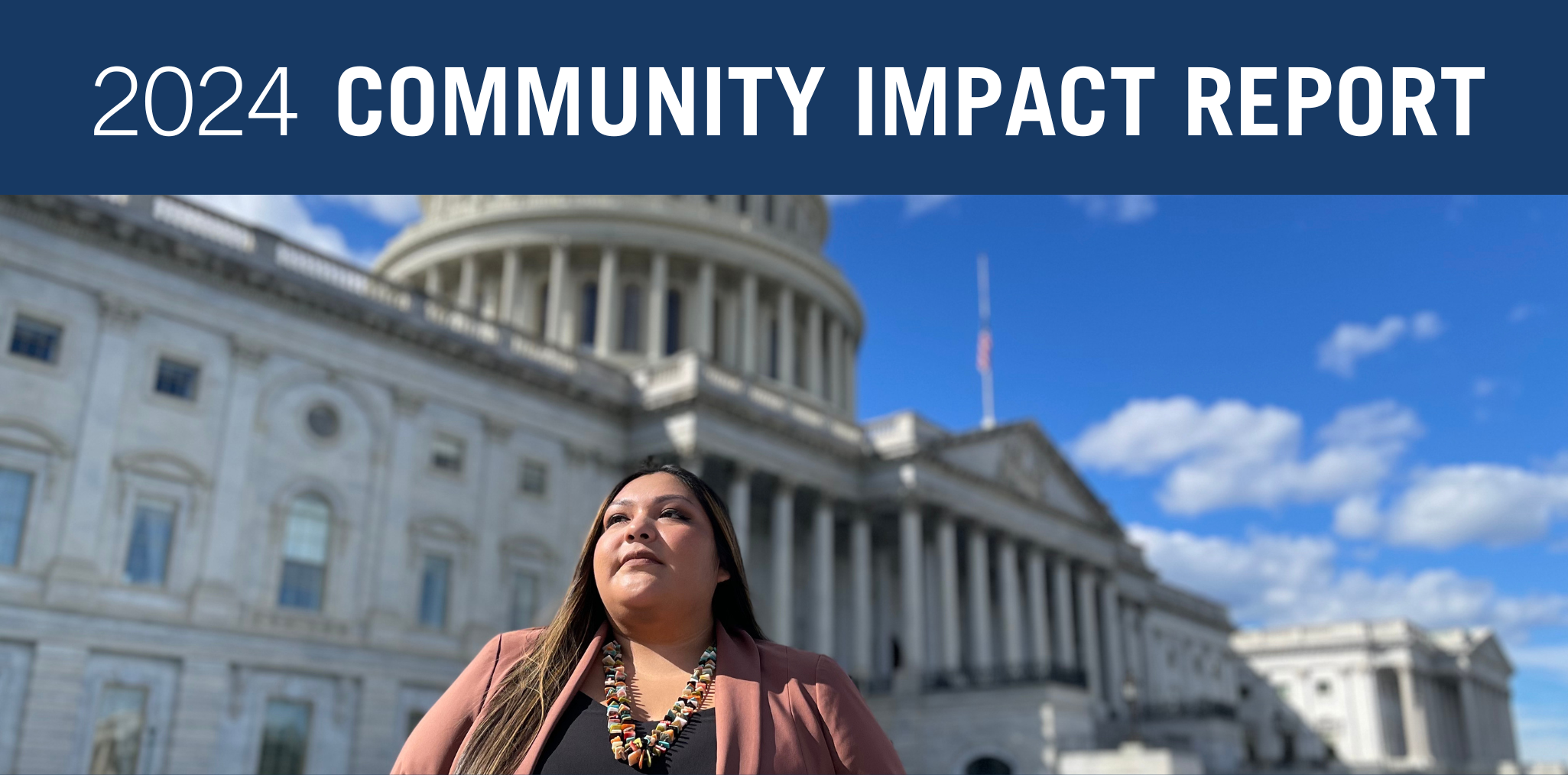2024 community impact report, woman standing in front of capital building, United Way of Northern New Mexico