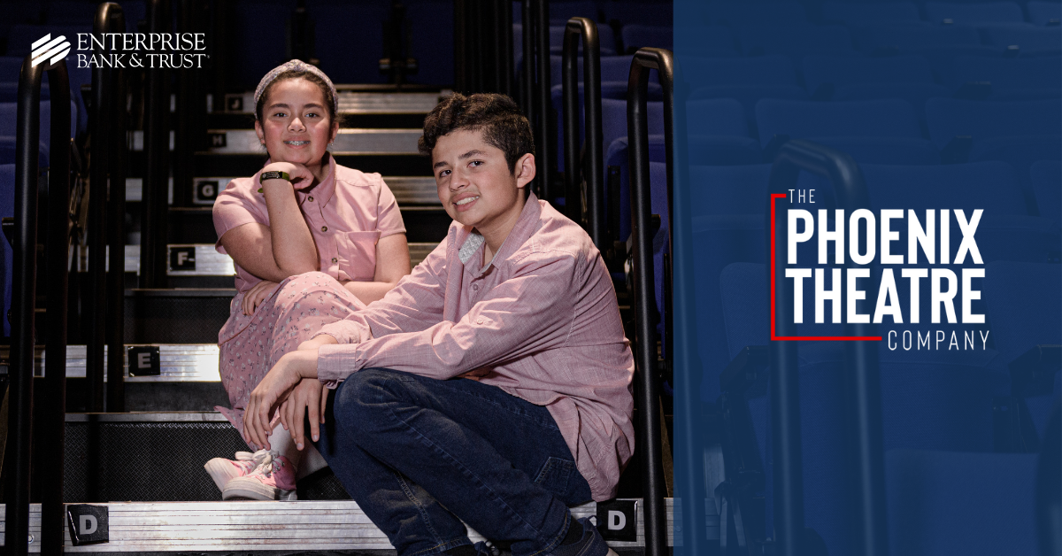 The Phoenix Theatre Company logo and two children sitting on stairs