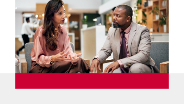 Woman and Man sitting and talking