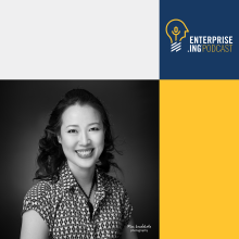 Enterprise.ing Podcast logo, KimDung Ho posing for picture
