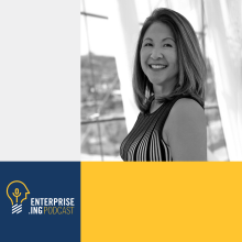 Enterprise.ing podcast logo and woman posing for photo