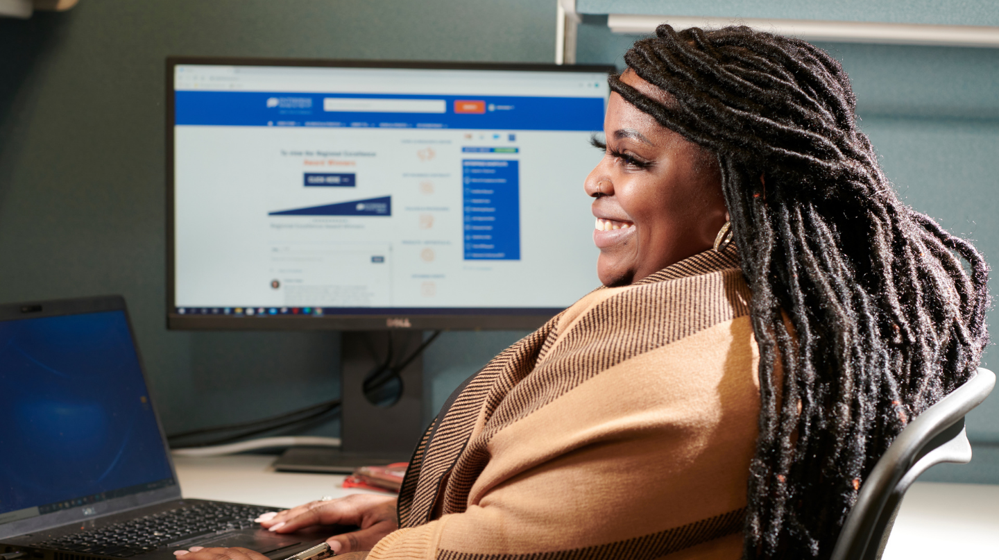 woman at a computer